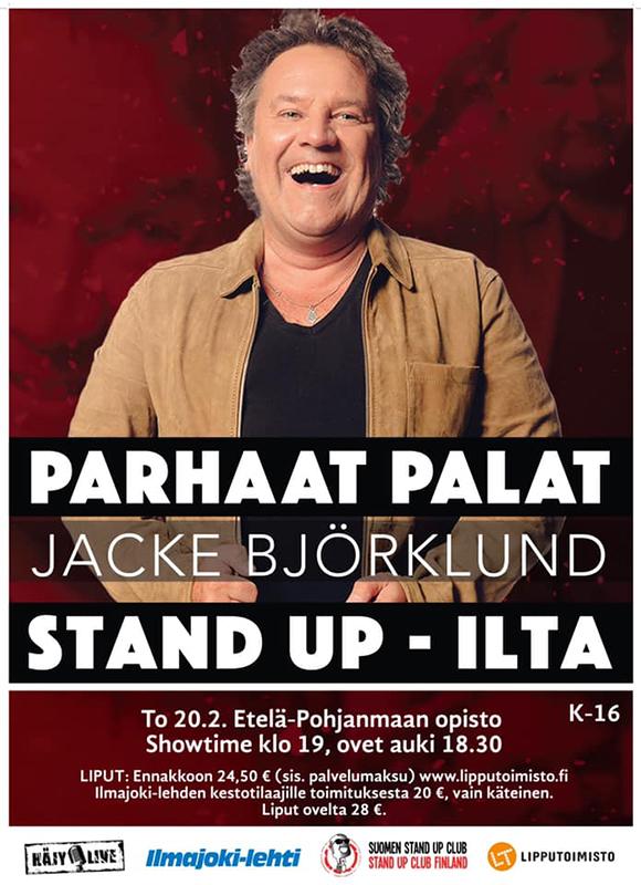 Jacke Björklundin stand up-illan mainos.